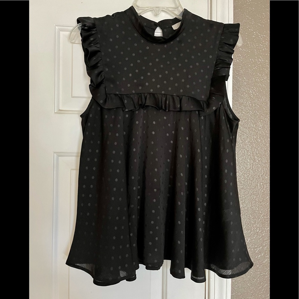 HINGE Black Polka Dot Sleeveless Top LG NORDSTROM